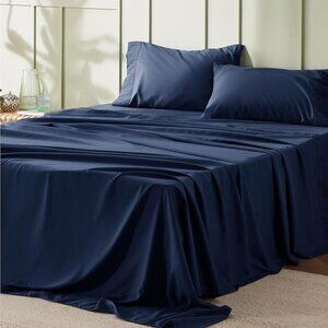 🆕 4 Pieces Blue Luxury California King Polyester Microfiber Cooling Bed Sheet